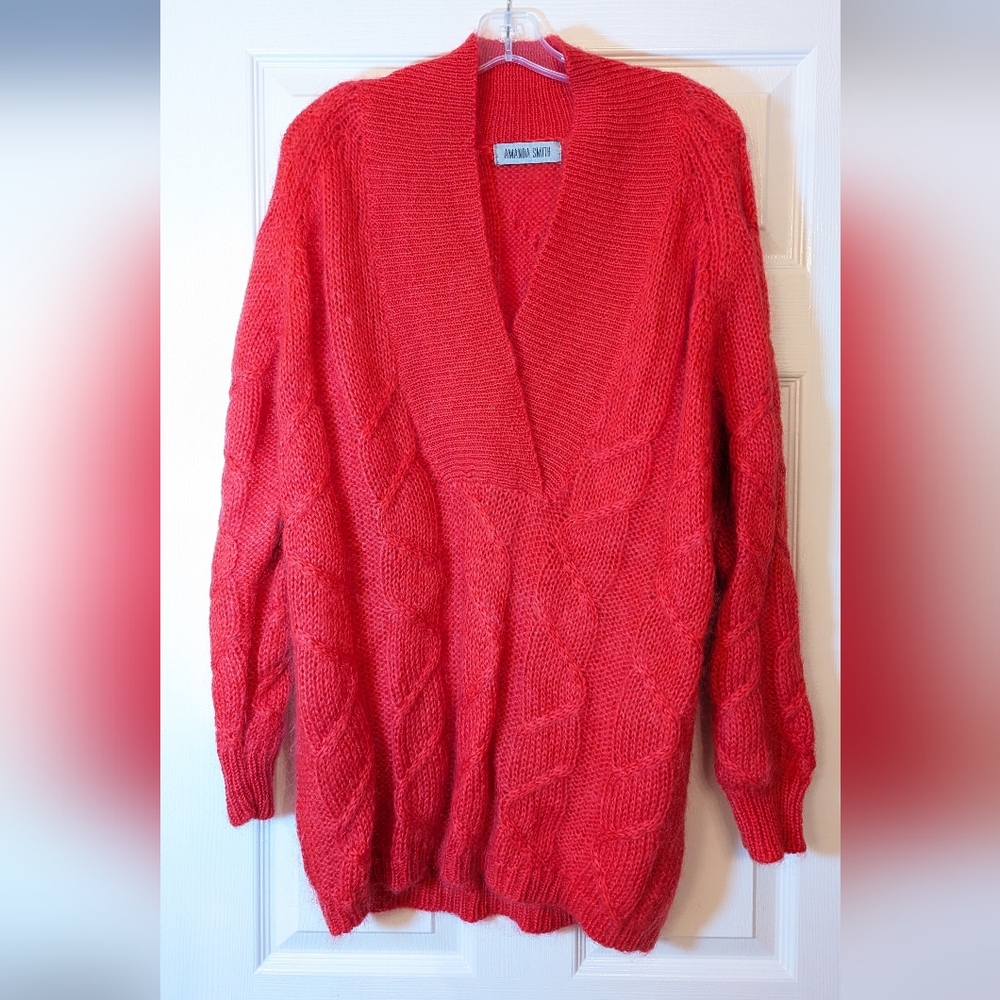Oversized Red Mohair Blend Cable Knit sweater size S